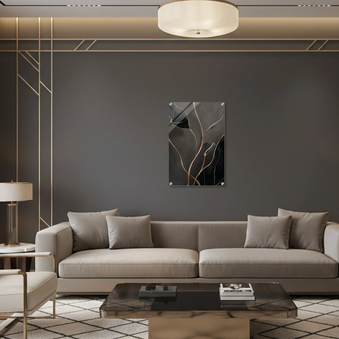 Minimal Golden Botanicals – Acrylic Wall Art