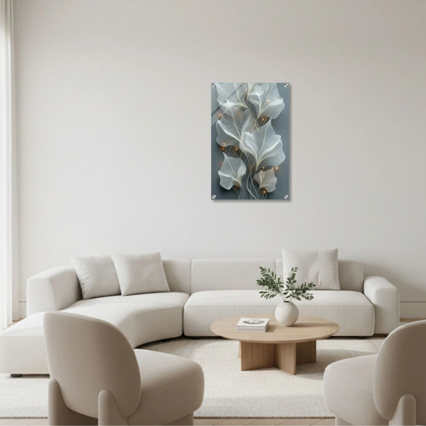 Ethereal White Leaves – Acrylic Wall Art