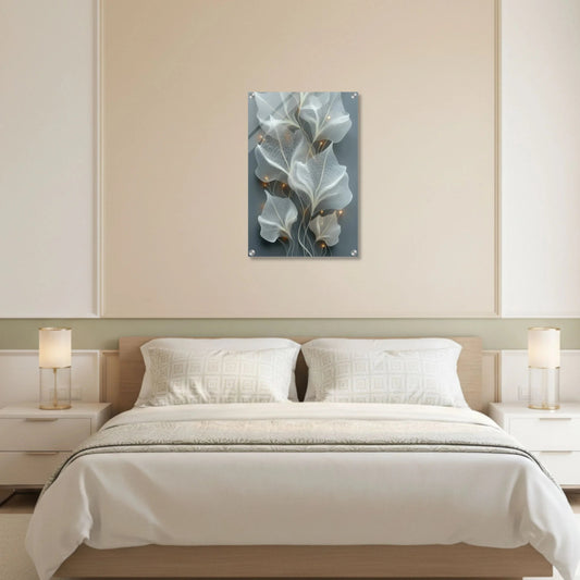 Ethereal White Leaves – Acrylic Wall Art