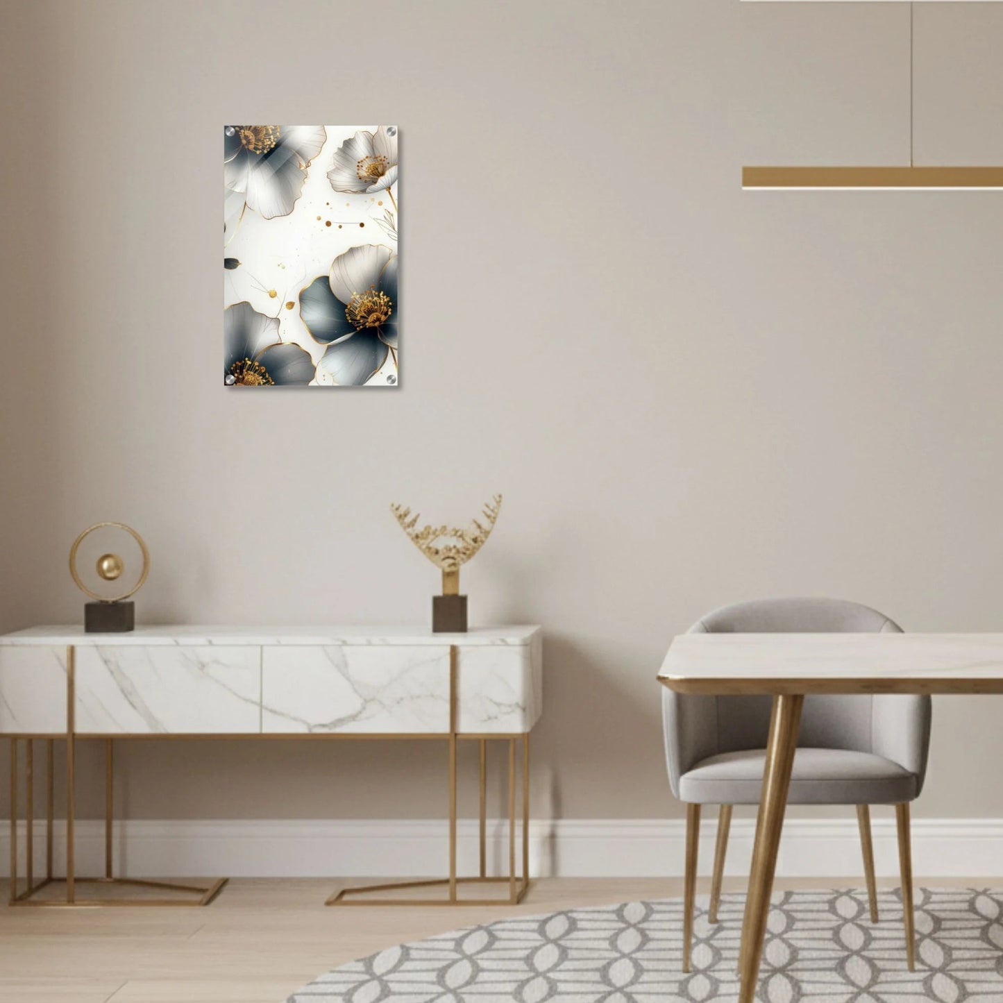 Gray & Gold Floral – Acrylic Wall Art
