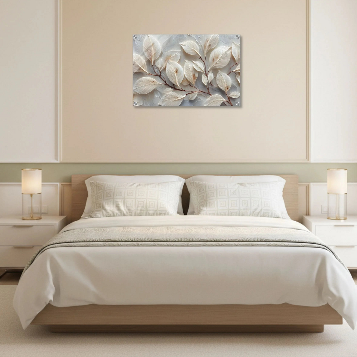 Ivory Leaf Harmony – Acrylic Wall Art