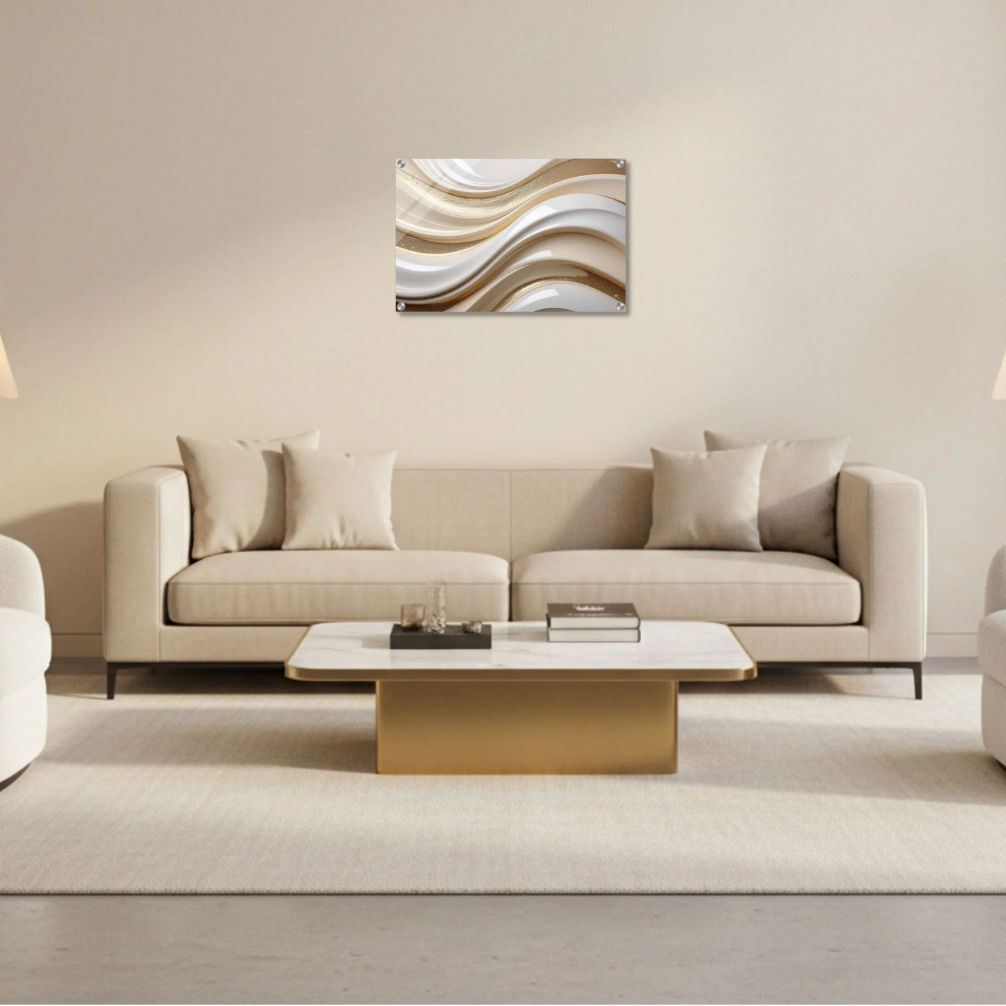 Cream & Gold Wave Layers – Acrylic Wall Art