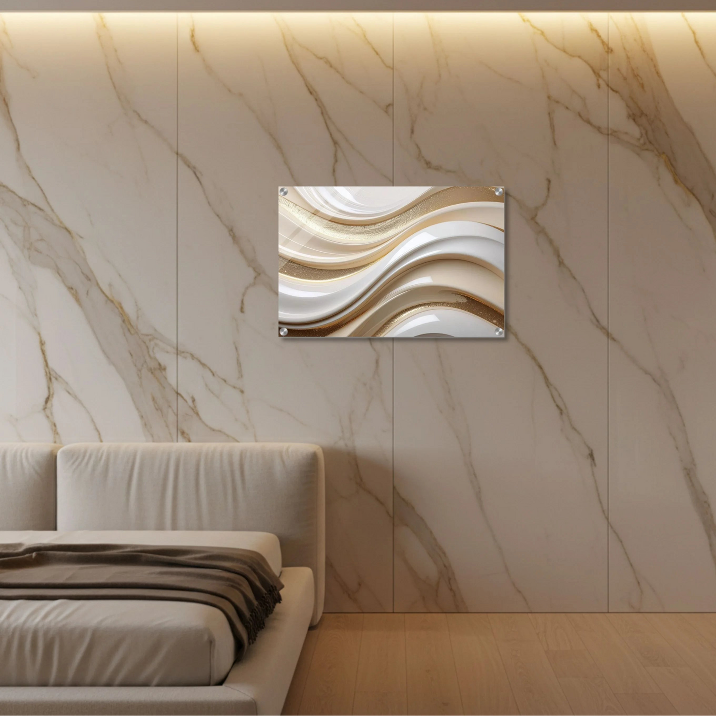 Cream & Gold Wave Layers – Acrylic Wall Art