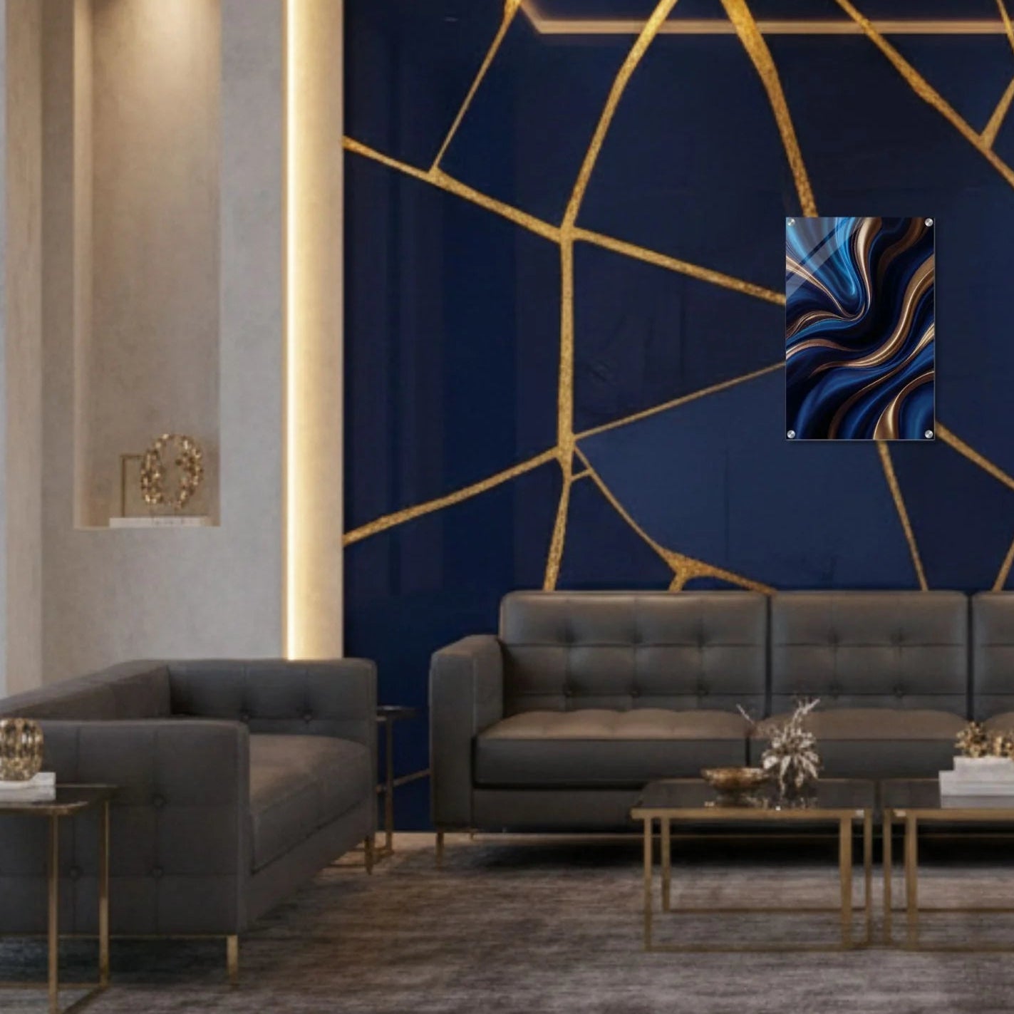 Blue & Gold Wave – Acrylic Wall Art