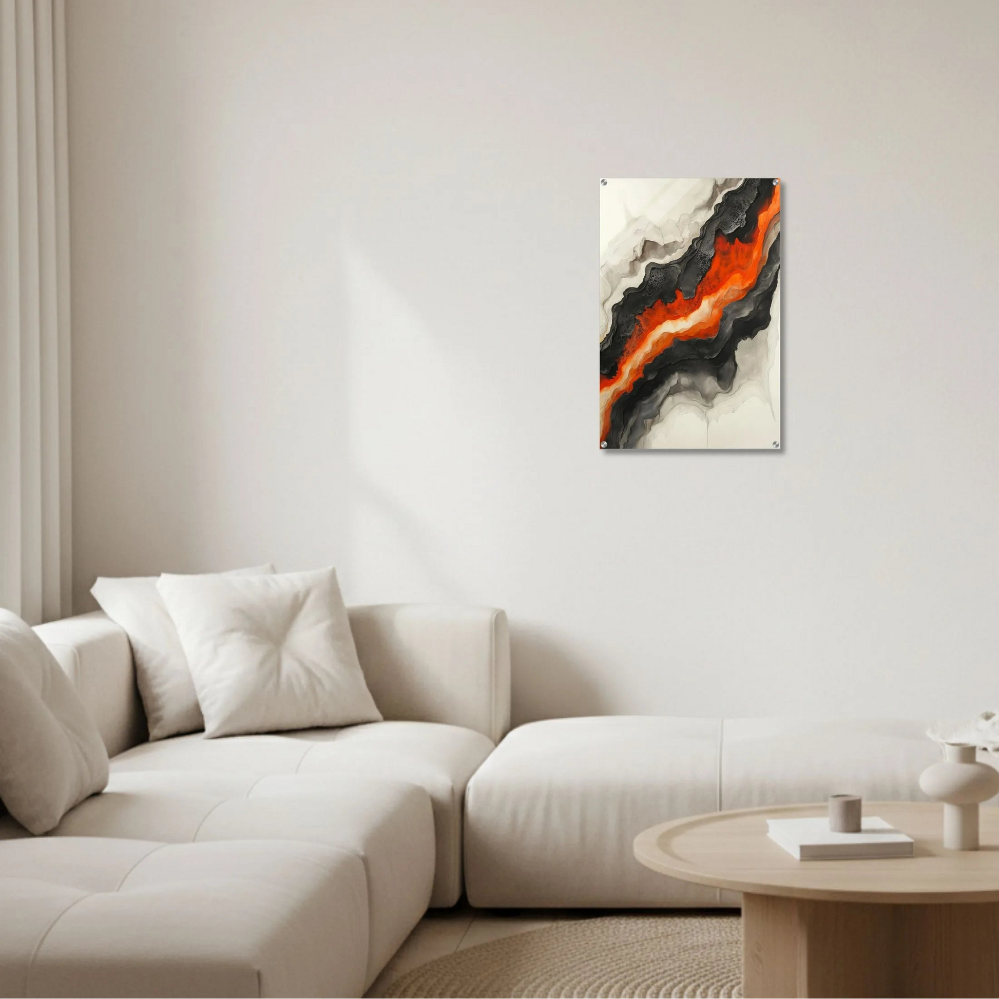Abstract painting on a wall in a modern living room