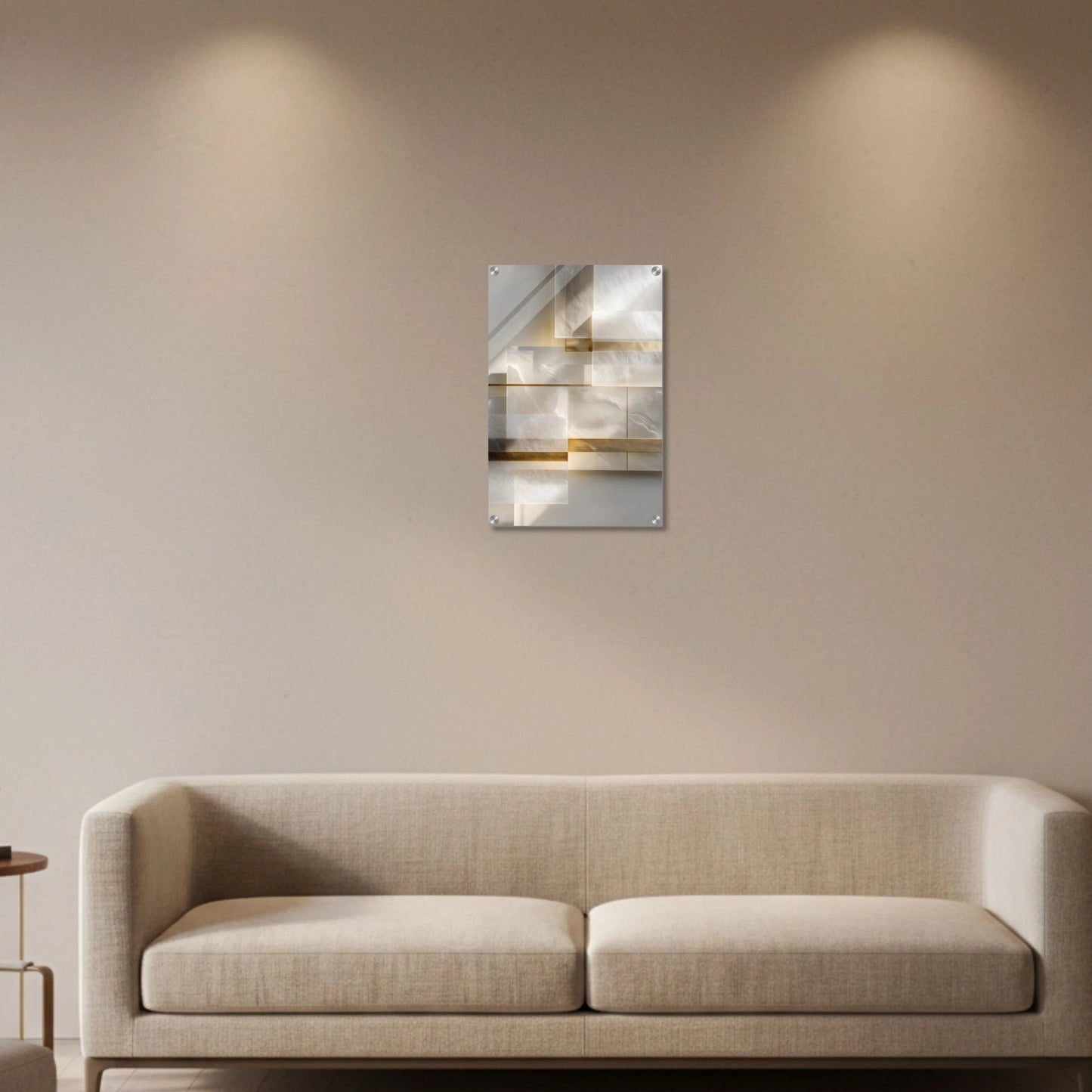 Layered Geometry in Gold & Stone – Acrylic Wall Art
