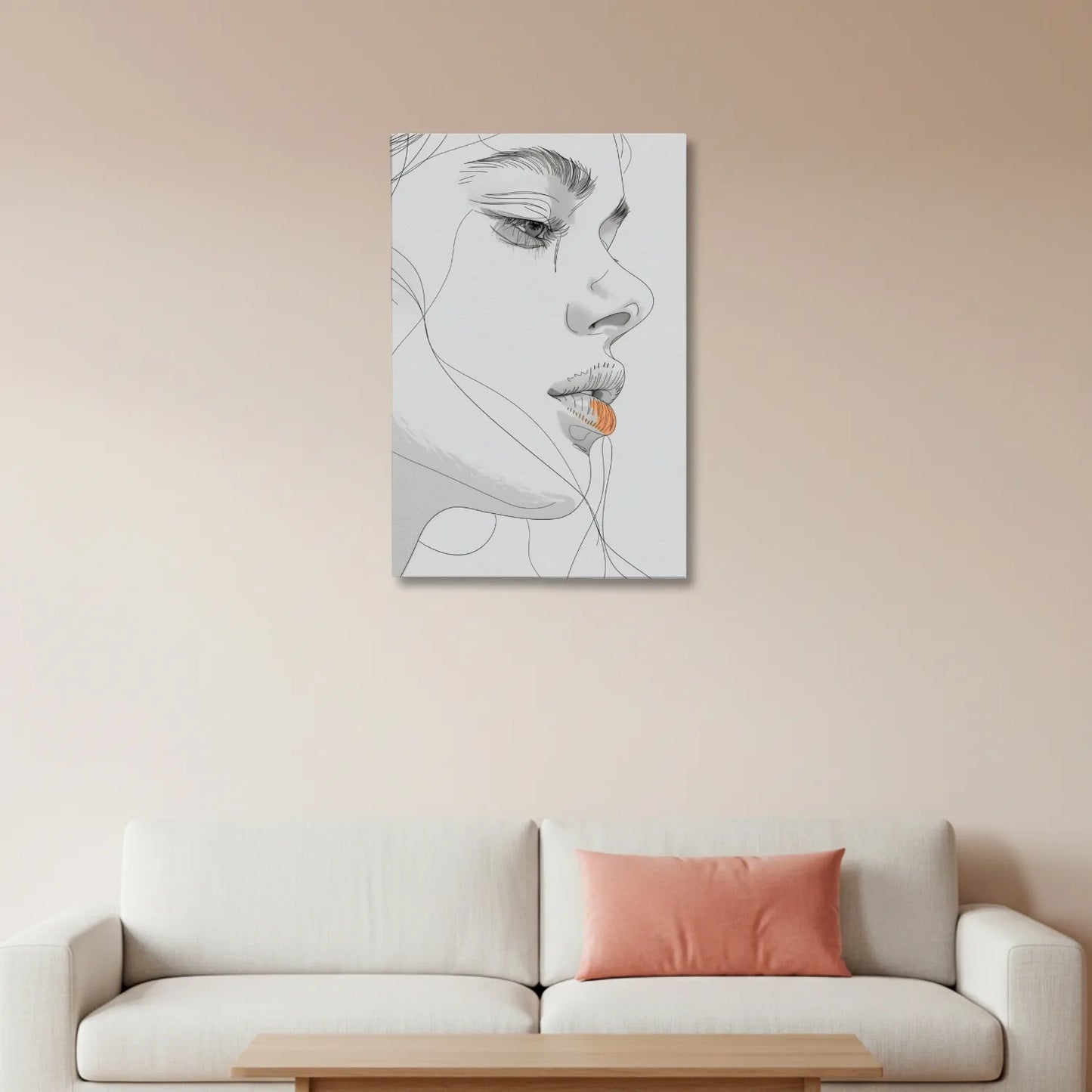 Coral Contour – Minimalist Line Art Portrait Canvas & Poster Wall Art