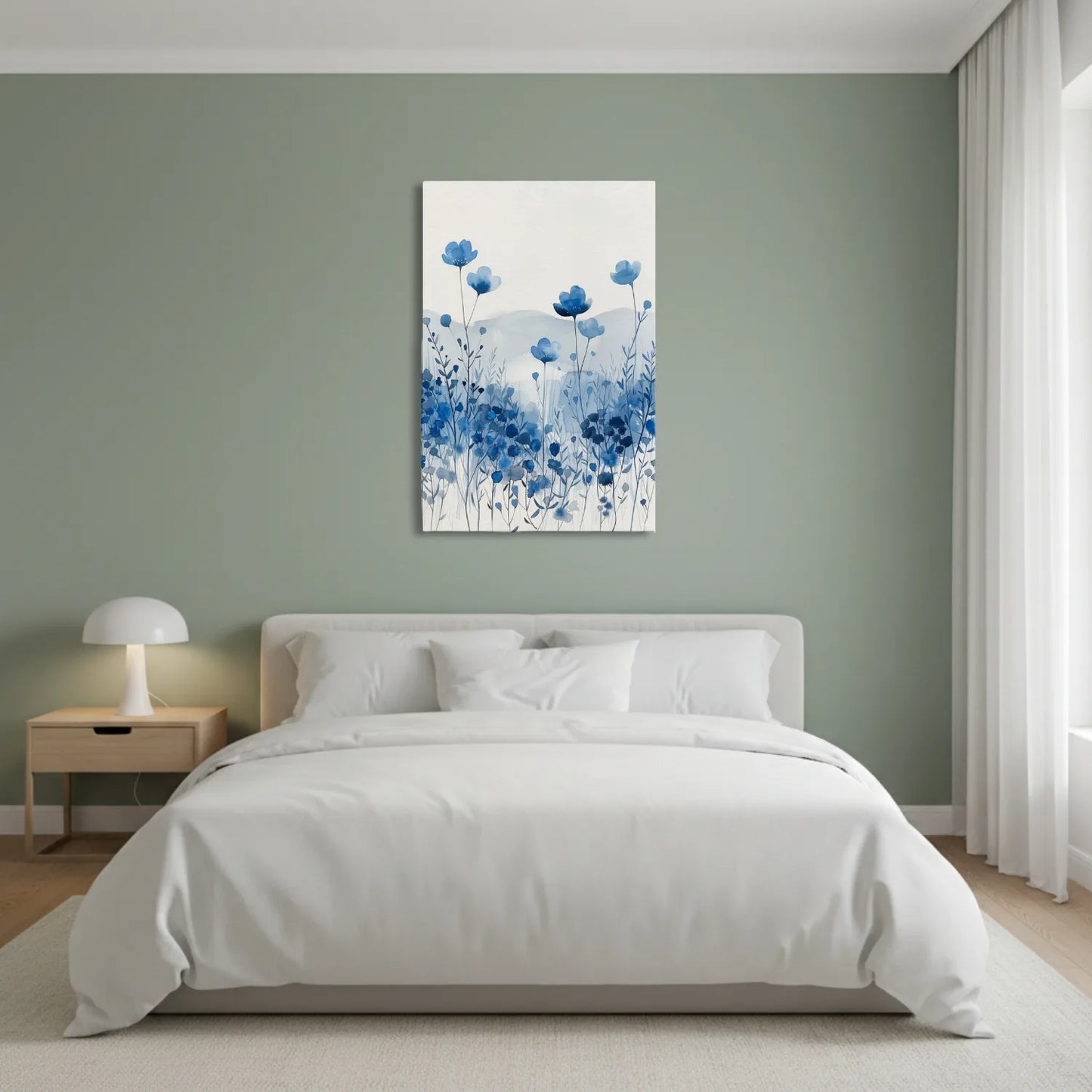 Azure Revery – Ink Wash Wildflower Canvas & Poster Wall Art