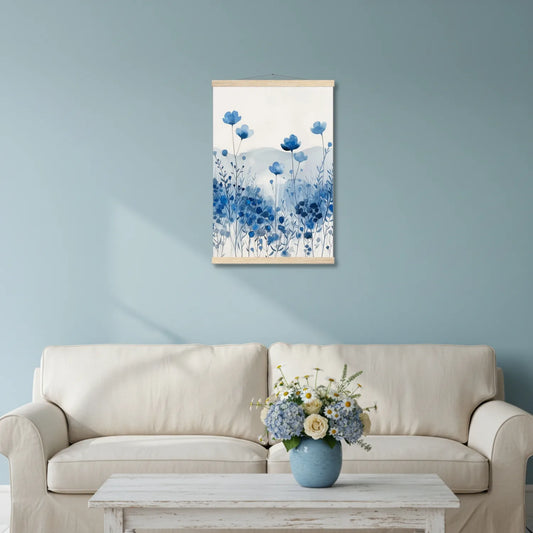 Azure Revery – Ink Wash Wildflower Canvas & Poster Wall Art