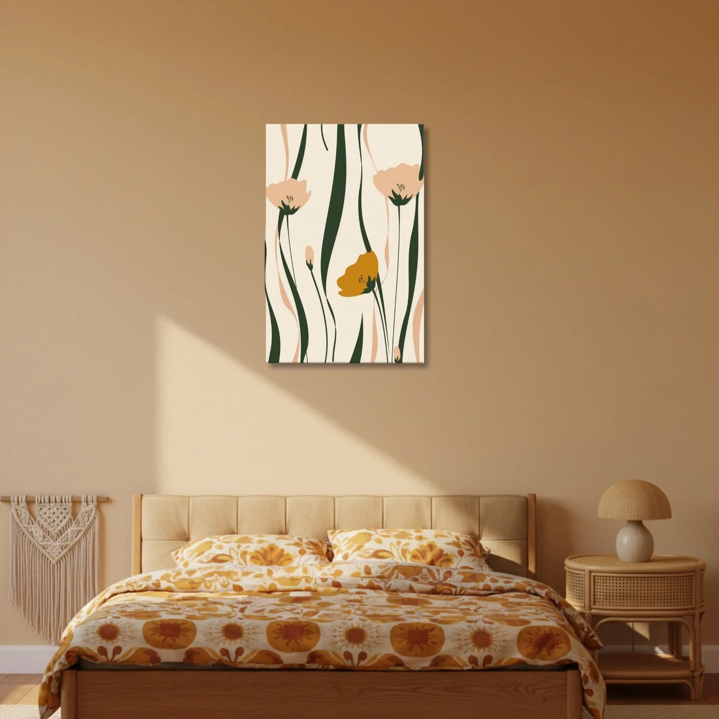 Amber Rhythm – Retro Floral Pattern Canvas & Poster Wall Art