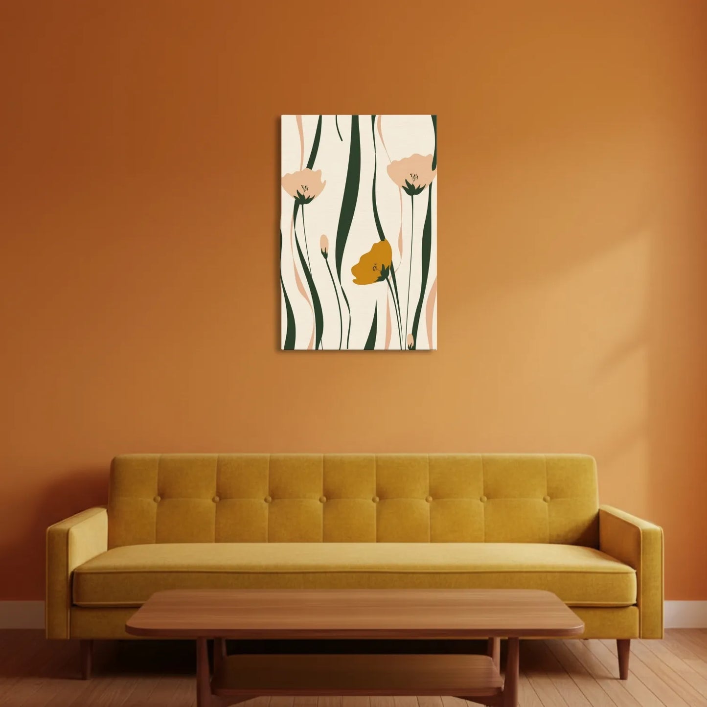 Amber Rhythm – Retro Floral Pattern Canvas & Poster Wall Art