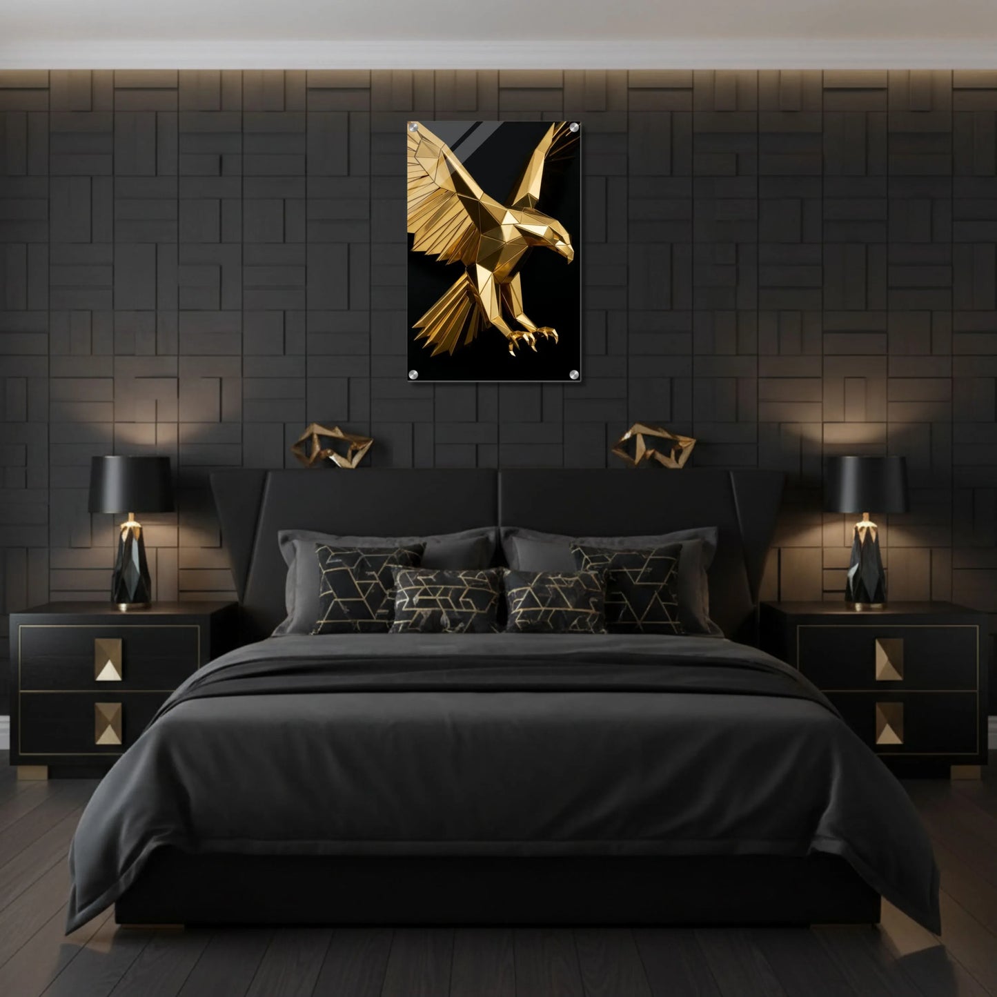 Geometric Golden Eagle – Acrylic Wall Art