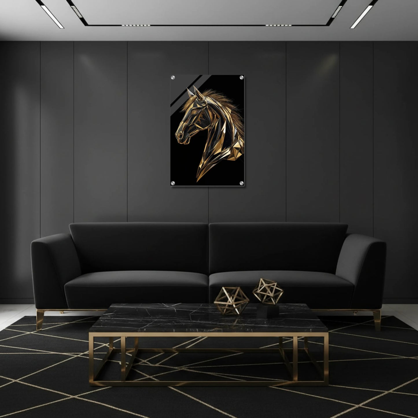 Golden Geometric Horse – Acrylic Wall Art
