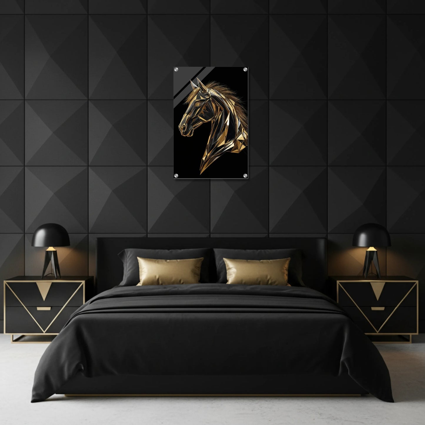 Golden Geometric Horse – Acrylic Wall Art