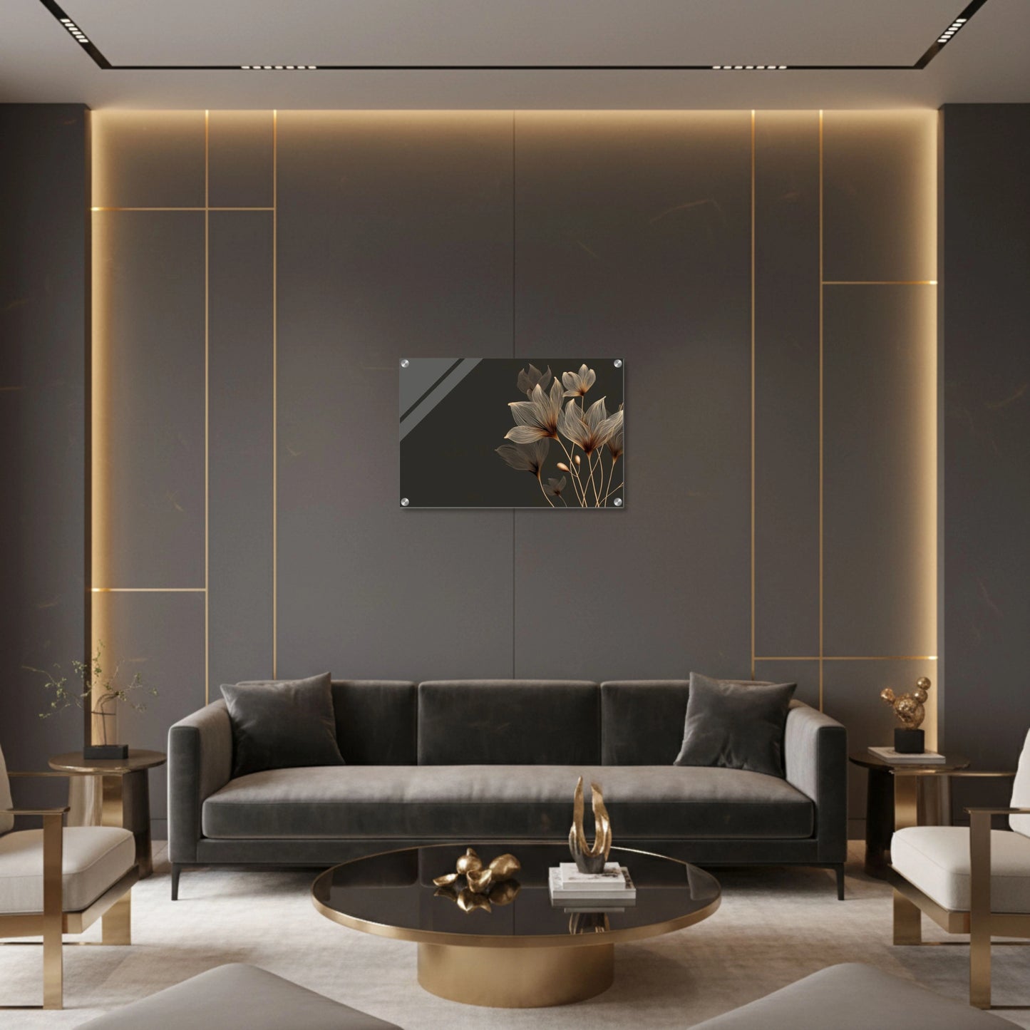 Golden Botanical Lines – Acrylic Wall Art