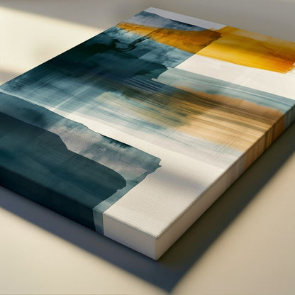 Modern Abstract Canvas Wall Art – Navy Blue & Gold Textured Minimalist Design